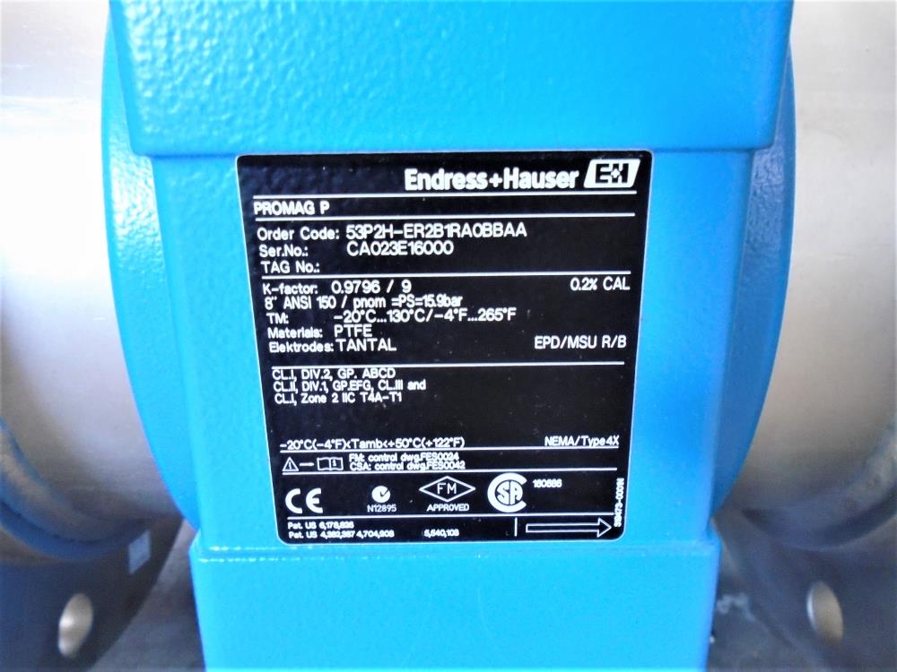 Endress Hauser ProMag 53P 8" 150# SS Magnetic Flow Meter 53P2H-ER2B1RA0BBAA